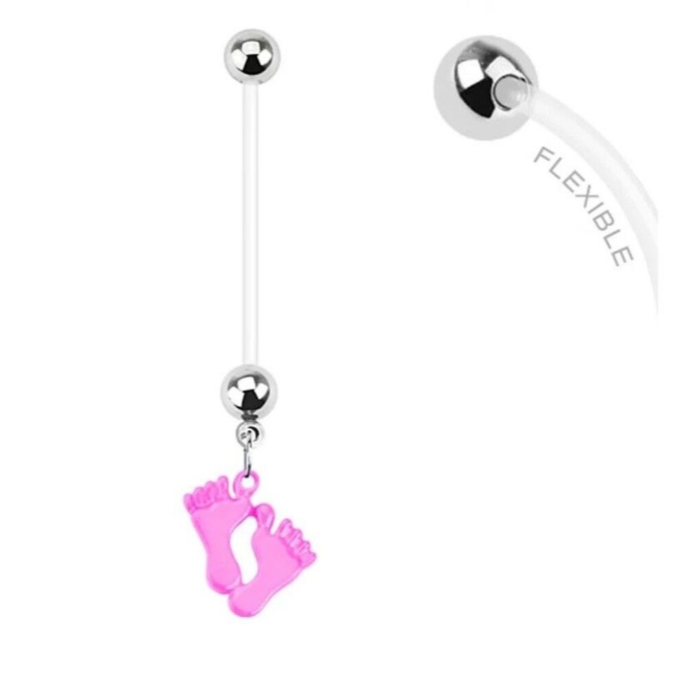 Pregnancy Navel Ring – Epoxy Pink Baby Feet – 14G 1” Flexible Bioflex